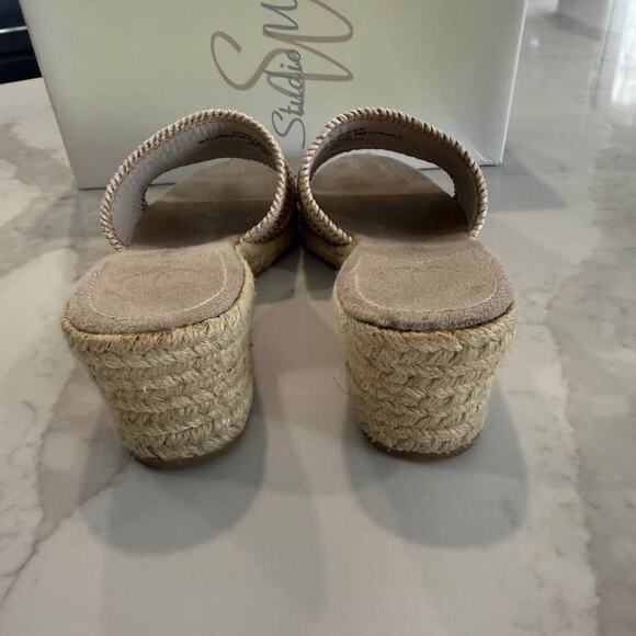 Studio Works Maddie Slide Espadrille Wedge Sandals Womens 8 Neutral Striped Band - Picture 2 of 10